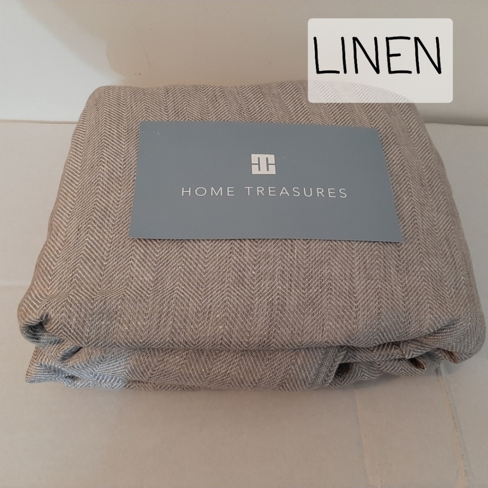 HOME TREASURES Queen Zebra Herringbone Italian Linen Duvet Cover Tan MSRP $1087